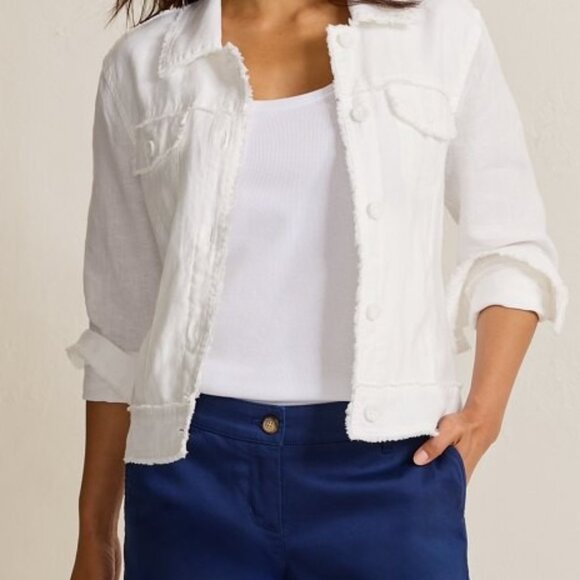 TOMMY BAHAMA WOMEN'S TWO PALMS RAW EDGE 100% LINEN JACKET SMALL WHITE - Picture 5 of 14